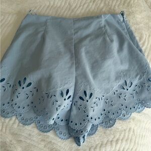 Light Blue Eyelet Scallop Hem Women’s Shorts